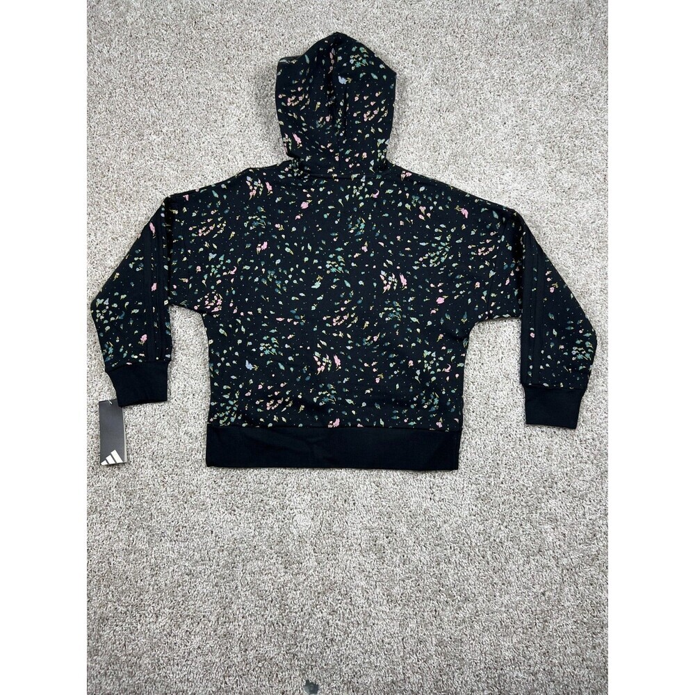 Adidas Girls Floral Hoodie Black Multicolor Pullover Sweatshirt Size S 7/8 NWT - Picture 5 of 8